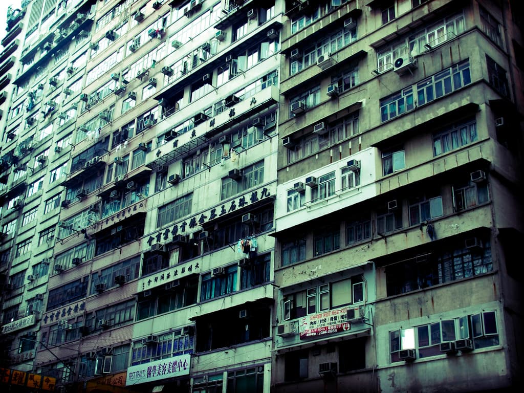 Geometric facade of a modern apartment building